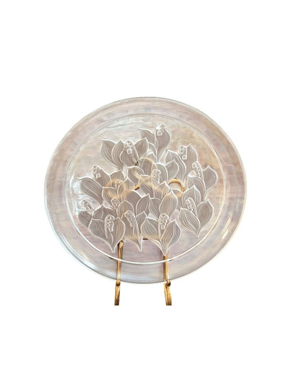 Vintage Frosted Glass Lily of the Valley Plate Clear Floral Etched Serving Dish